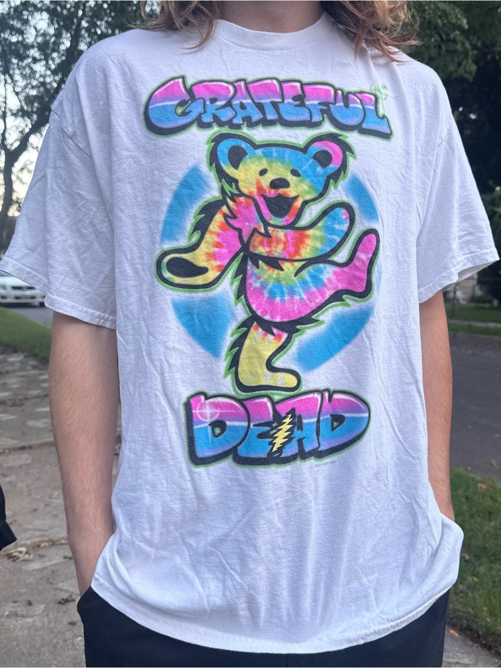 Liquid Blue White Tie-Dye Dancing Bear Grateful Dead T-Shirt